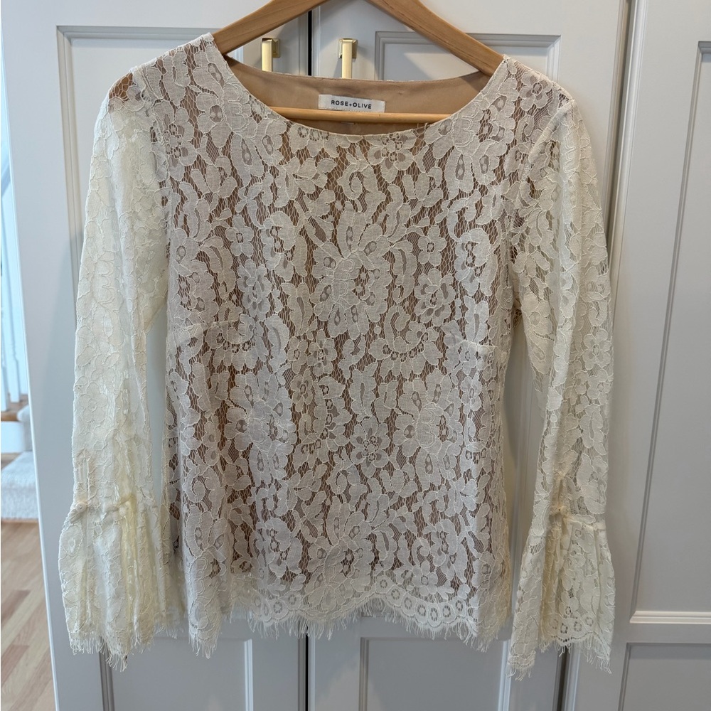 Rose & Olive Ivory Floral Lace Blouse | size XS